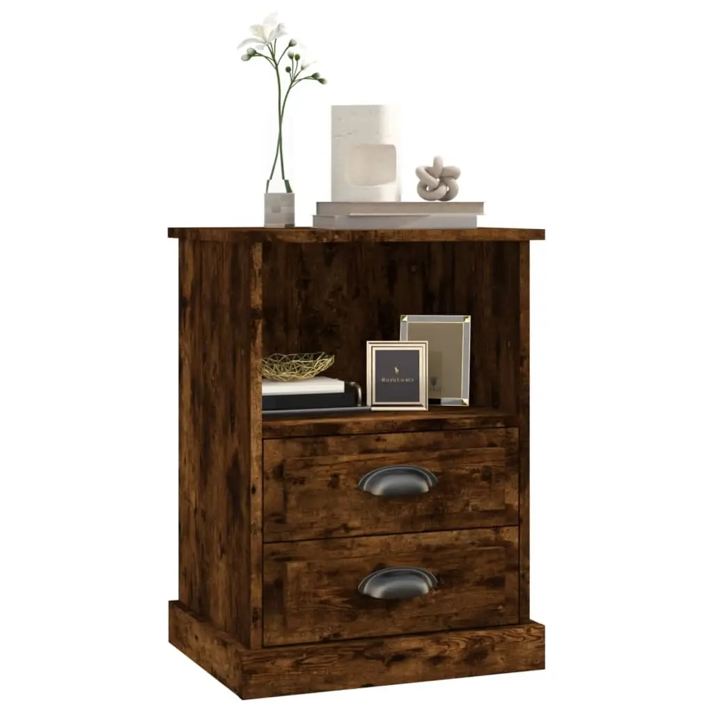 Bedside Cabinets Brown 43x36x60 cm 2 Drawers Open Compartment Storage
