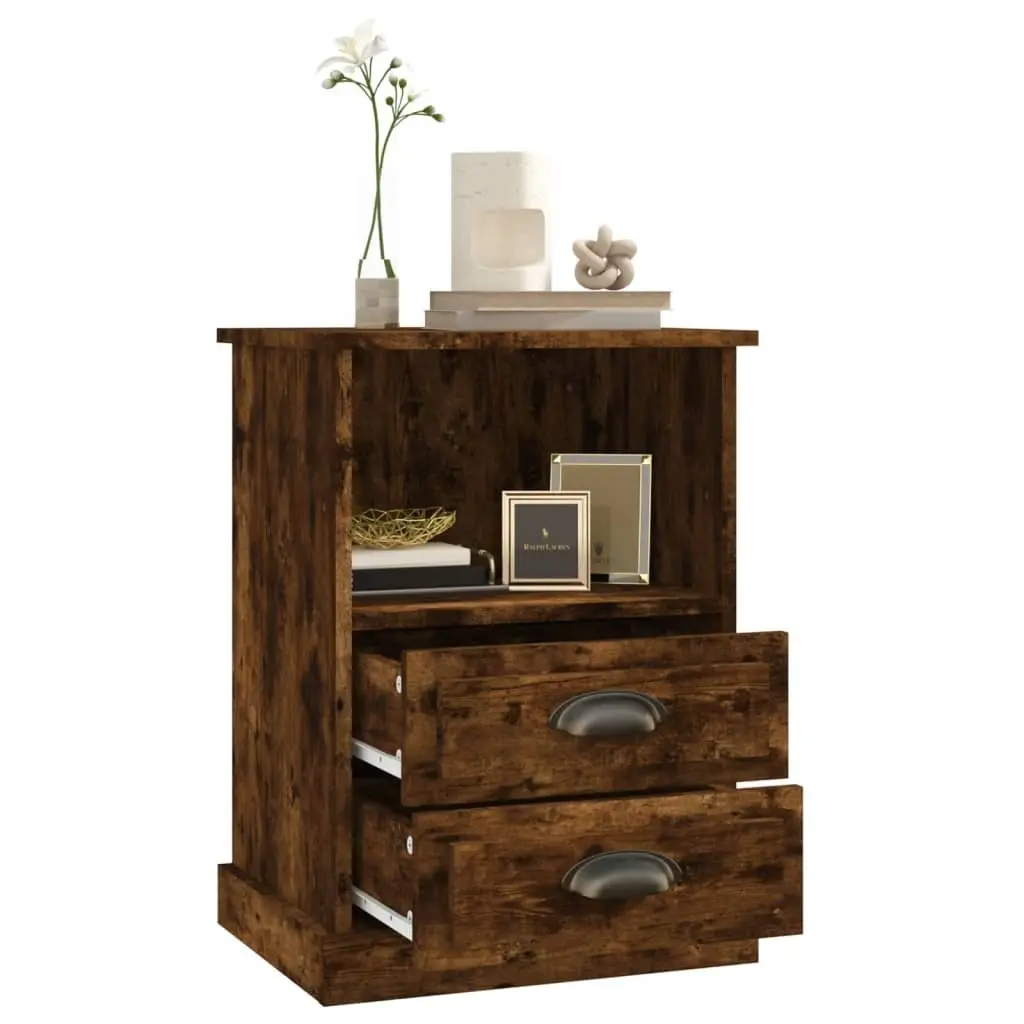 Bedside Cabinets Brown 43x36x60 cm 2 Drawers Open Compartment Storage