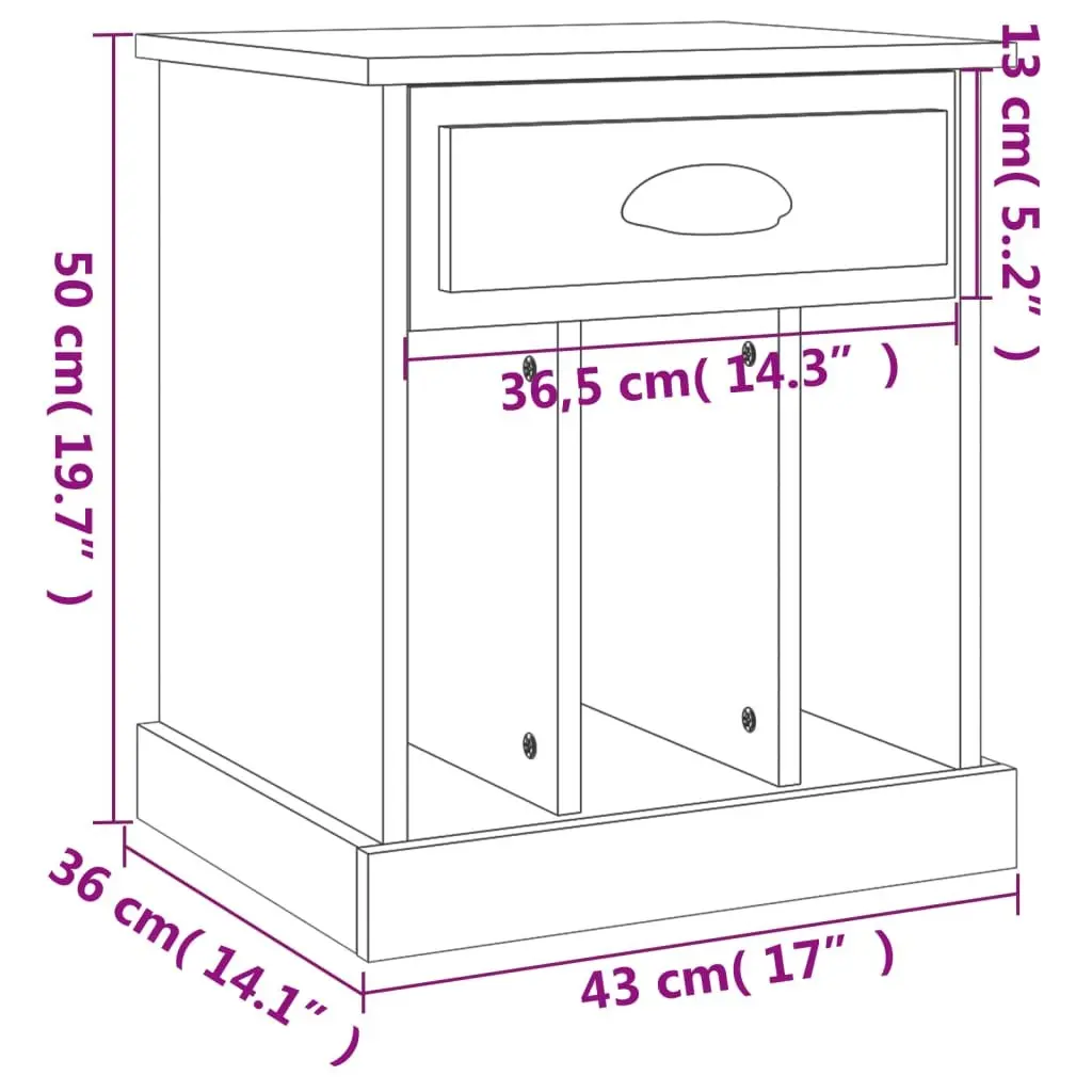 Bedside Cabinet White 43x36x50 cm Drawer Storage Nightstand Side Table