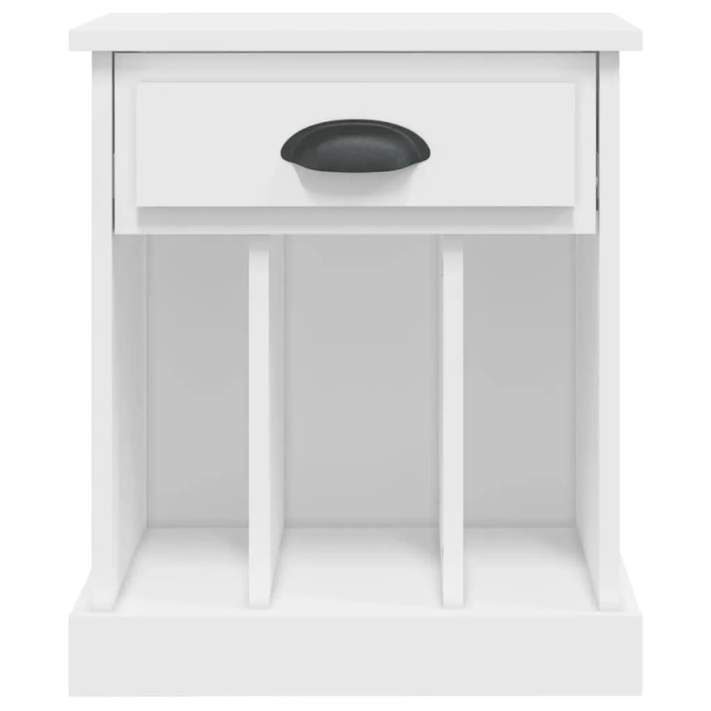 Bedside Cabinet White Engineered Wood 2 Piece Storage Drawer and Compartments