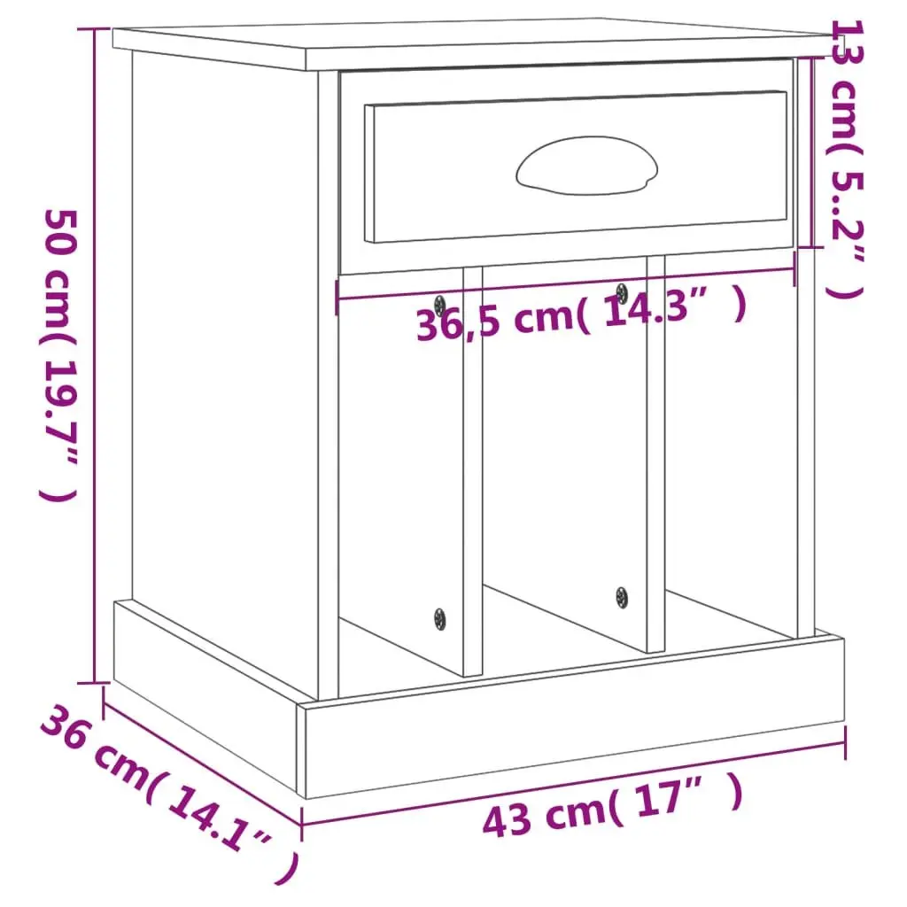 Bedside Cabinet White Engineered Wood 2 Piece Storage Drawer and Compartments