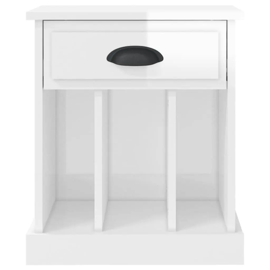 Bedside Cabinet White High Gloss 43x36x50 cm Drawer Storage Compartments