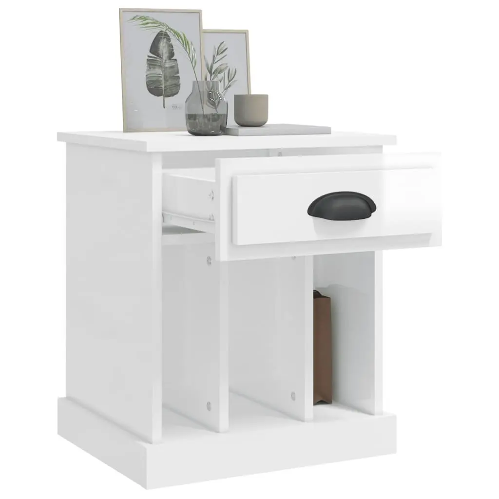 Bedside Cabinet White High Gloss 43x36x50 cm Drawer Storage Compartments