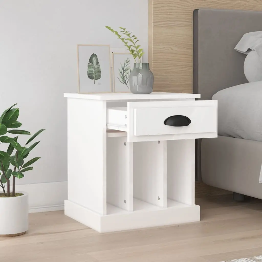Bedside Cabinets High Gloss White 2 Piece Storage Nightstand with Drawers and Compartments