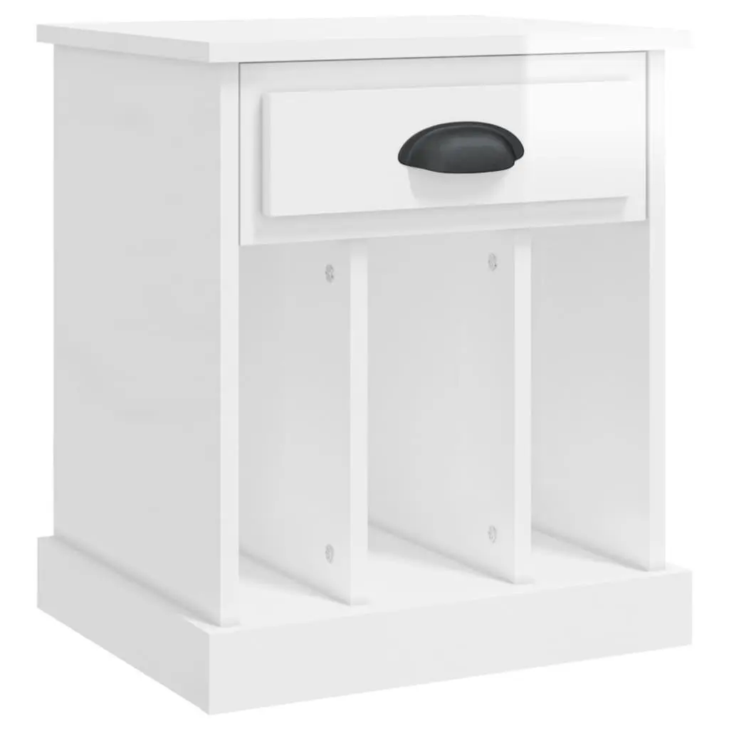 Bedside Cabinets High Gloss White 2 Piece Storage Nightstand with Drawers and Compartments