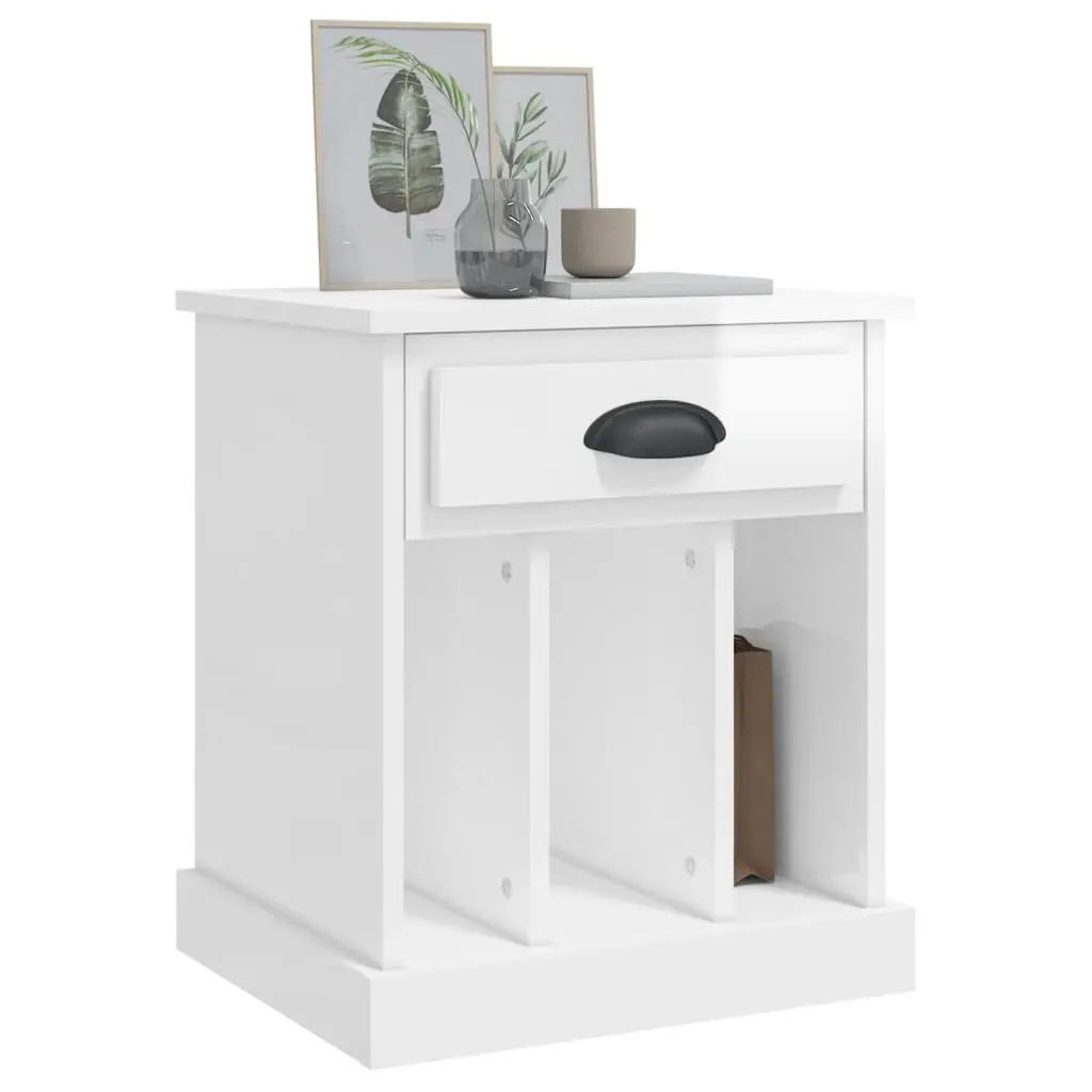 Bedside Cabinets High Gloss White 2 Piece Storage Nightstand with Drawers and Compartments