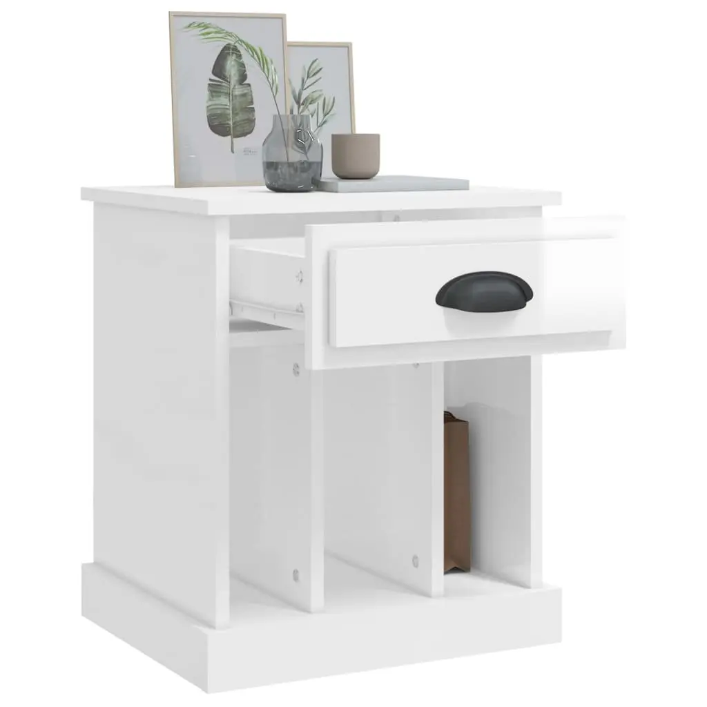 Bedside Cabinets High Gloss White 2 Piece Storage Nightstand with Drawers and Compartments