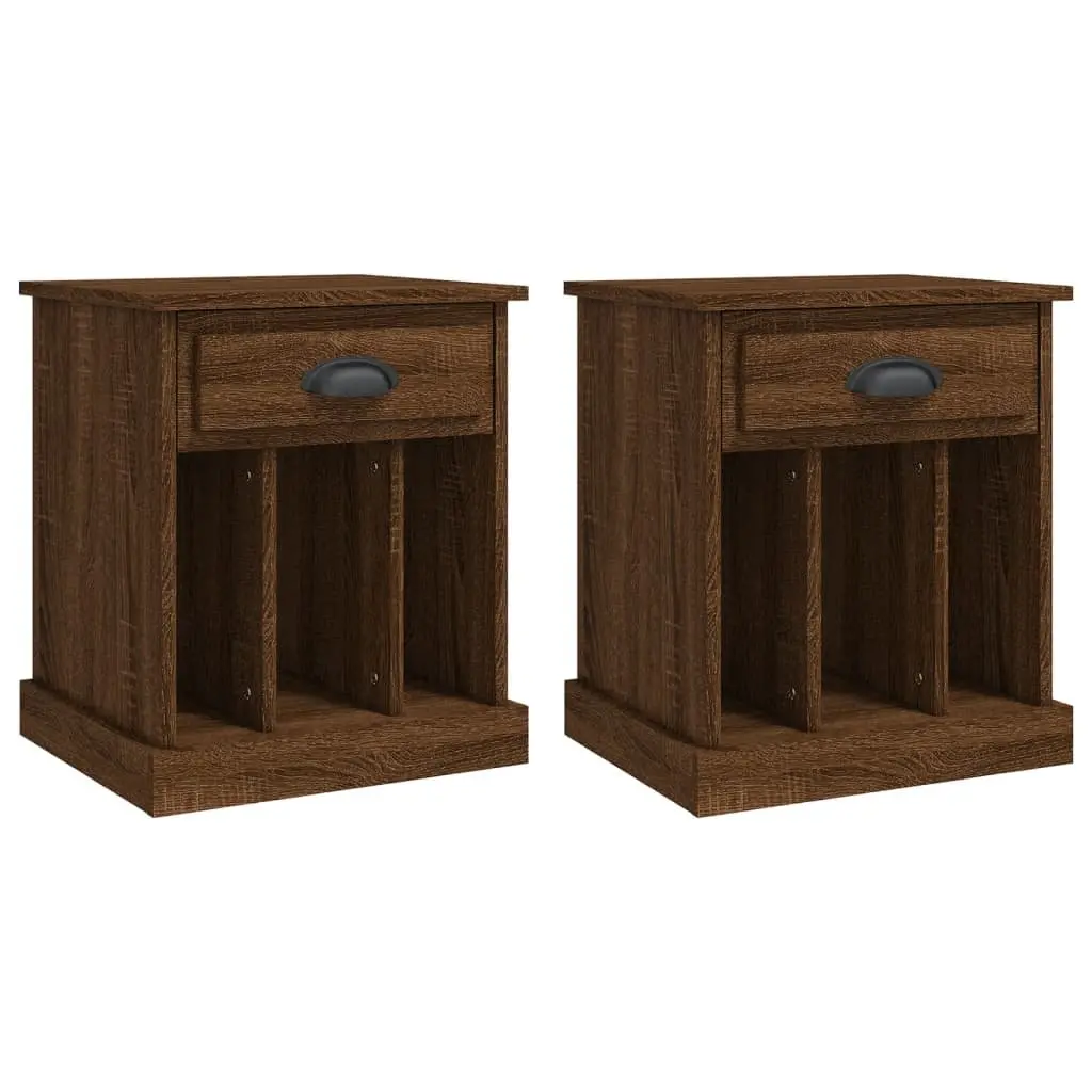 Bedside Cabinet Brown Oak Engineered Wood 43x36x50cm Nightstand with Drawer and 3 Storage Compartments