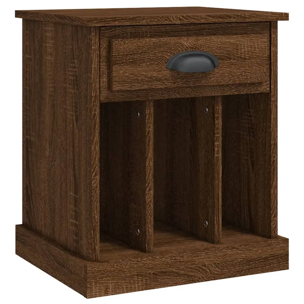Bedside Cabinet Brown Oak Engineered Wood 43x36x50cm Nightstand with Drawer and 3 Storage Compartments