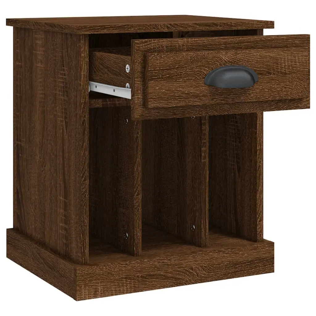 Bedside Cabinet Brown Oak Engineered Wood 43x36x50cm Nightstand with Drawer and 3 Storage Compartments