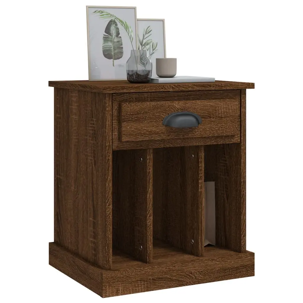 Bedside Cabinet Brown Oak Engineered Wood 43x36x50cm Nightstand with Drawer and 3 Storage Compartments