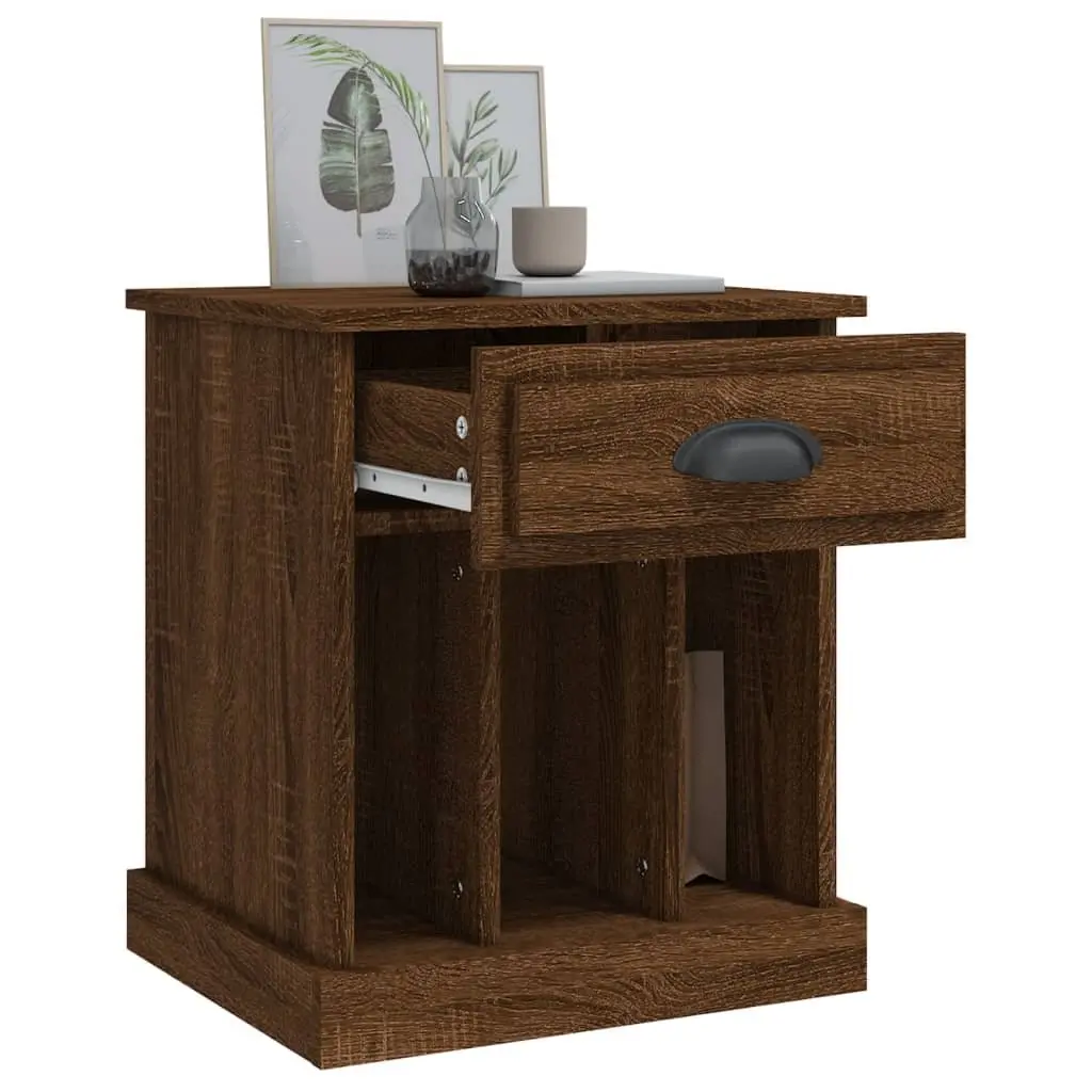 Bedside Cabinet Brown Oak Engineered Wood 43x36x50cm Nightstand with Drawer and 3 Storage Compartments