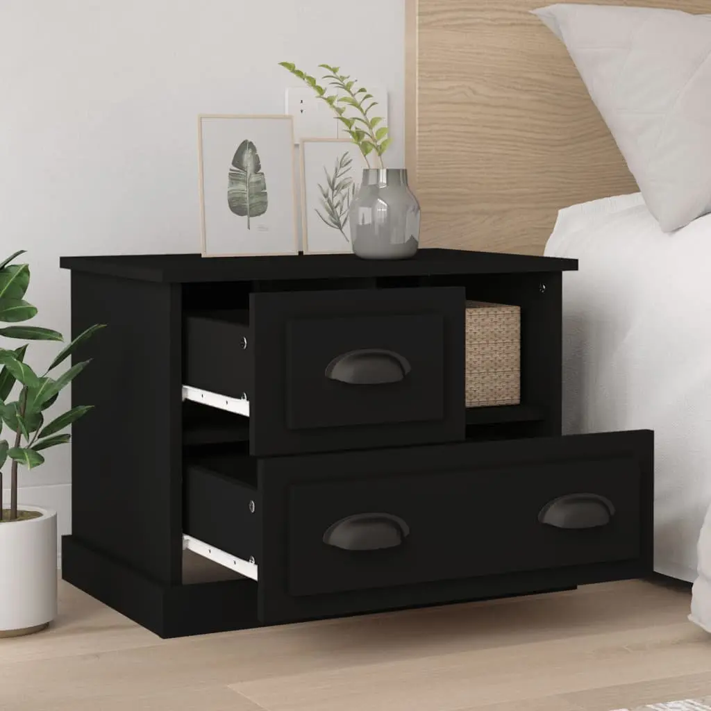 Bedside Cabinet Black Engineered Wood Nightstand 60x39x45 cm