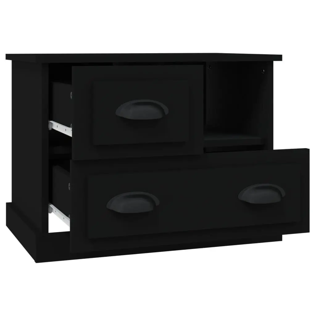 Bedside Cabinet Black Engineered Wood Nightstand 60x39x45 cm