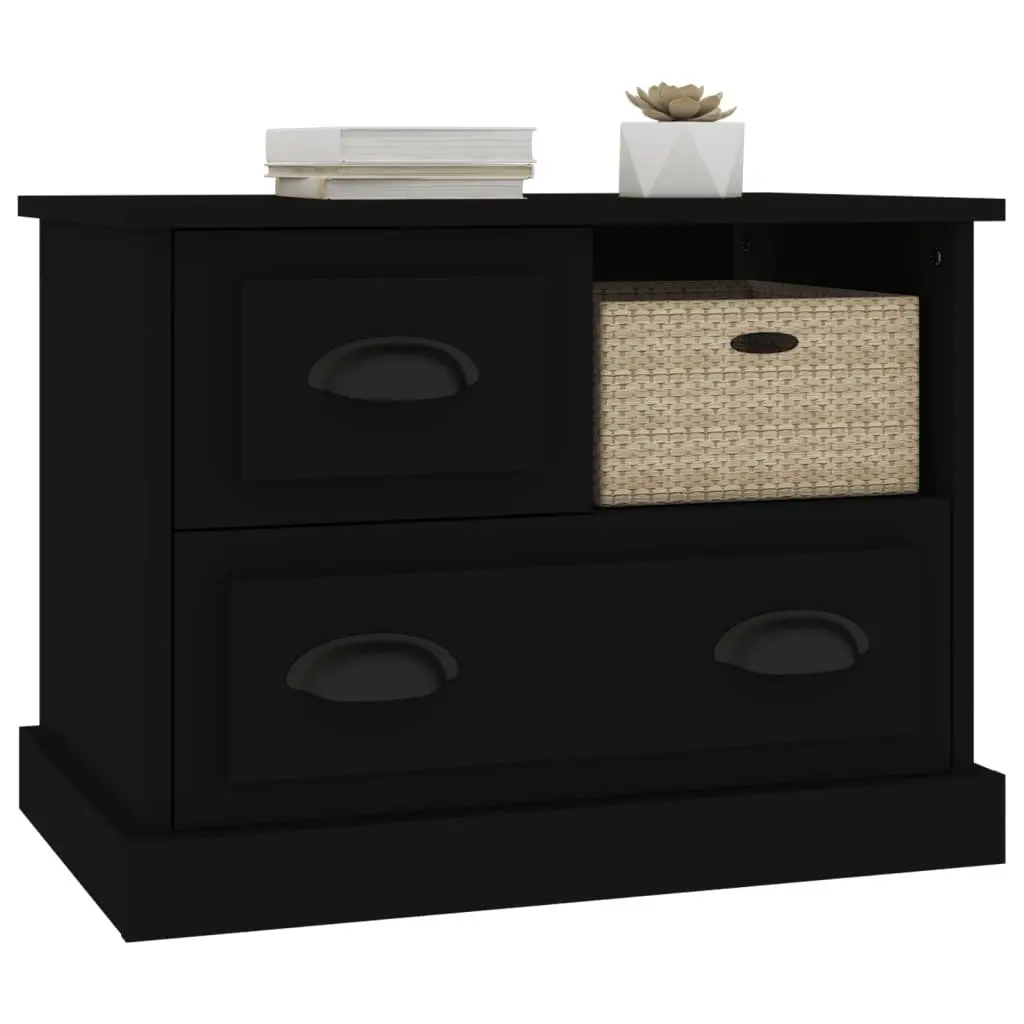 Bedside Cabinet Black Engineered Wood Nightstand 60x39x45 cm
