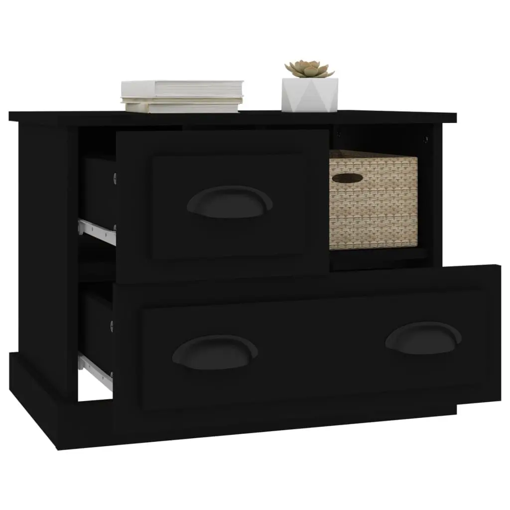 Bedside Cabinet Black Engineered Wood Nightstand 60x39x45 cm