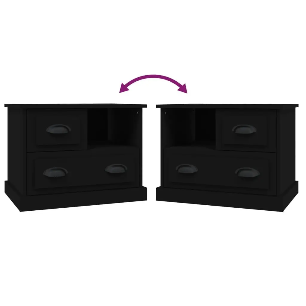 Bedside Cabinet Black Engineered Wood Nightstand 60x39x45 cm
