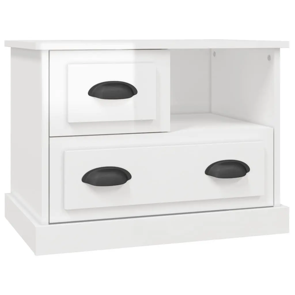 Bedside Cabinet White High Gloss Modern Bedroom Side Table with Drawers Storage