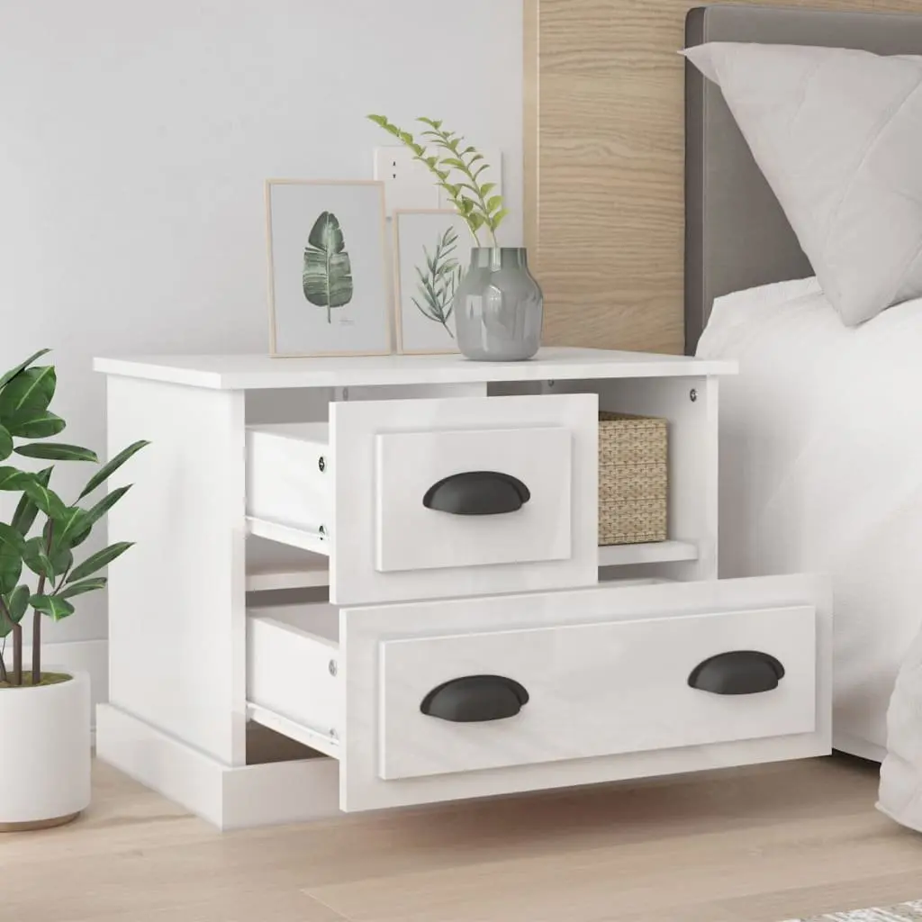 Bedside Cabinet White High Gloss Modern Bedroom Side Table with Drawers Storage
