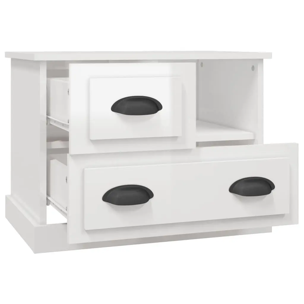 Bedside Cabinet White High Gloss Modern Bedroom Side Table with Drawers Storage