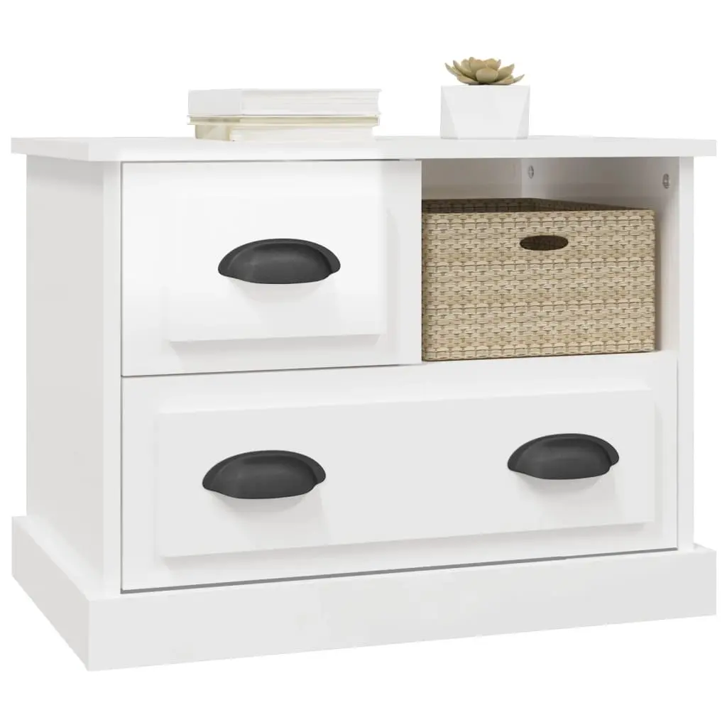 Bedside Cabinet White High Gloss Modern Bedroom Side Table with Drawers Storage
