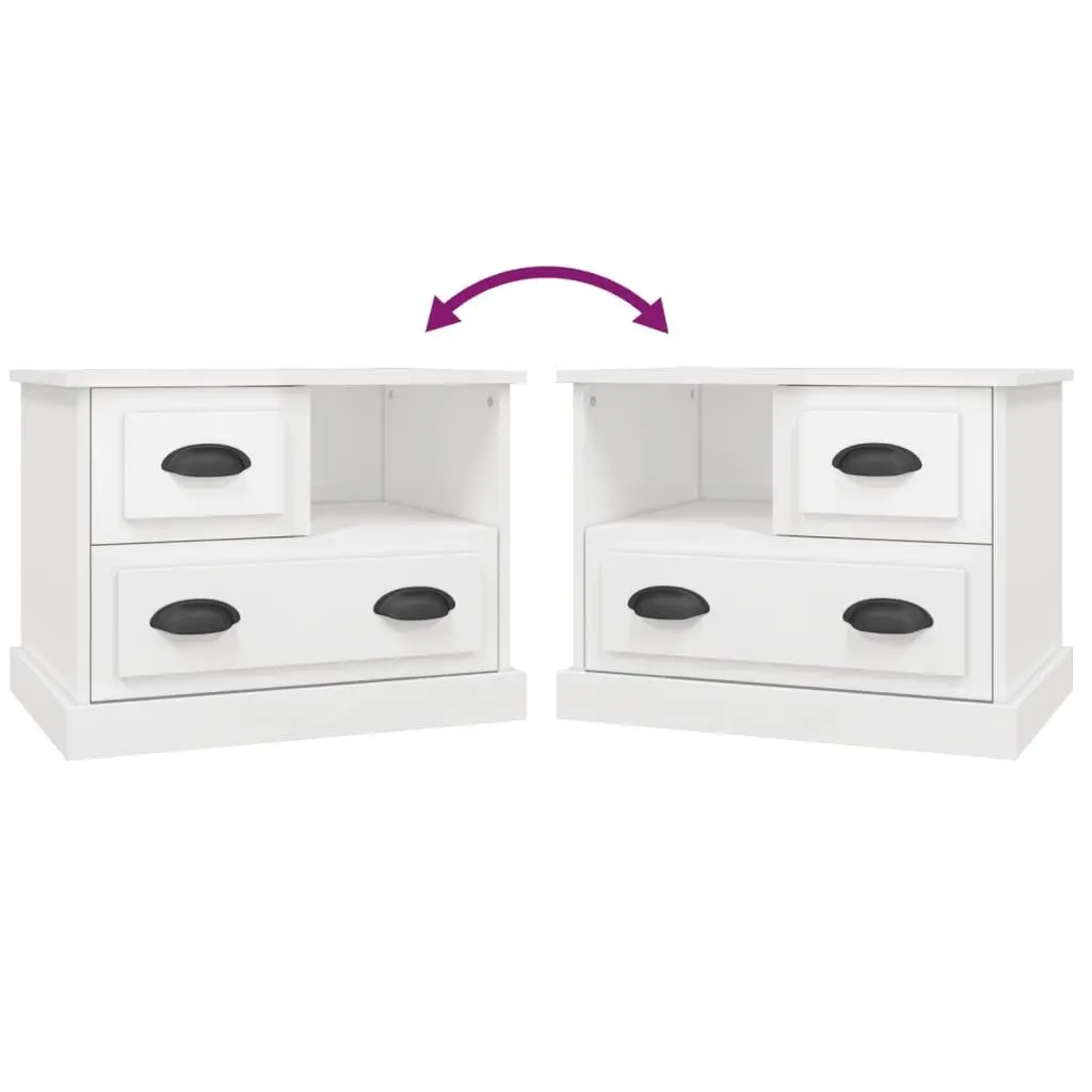 Bedside Cabinet White High Gloss Modern Bedroom Side Table with Drawers Storage