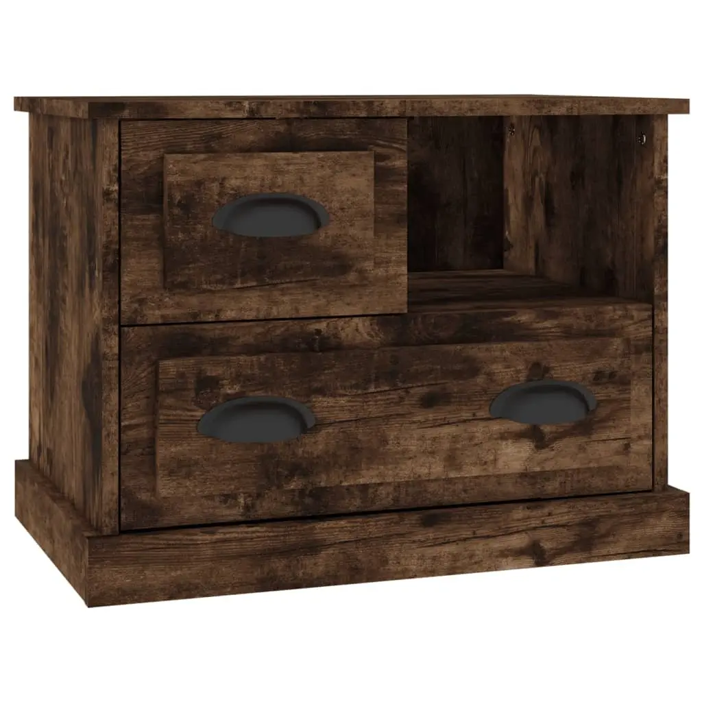 Bedside Table Brown Engineered Wood Storage Cabinet with 2 Drawers 60 x 39 x 45 cm