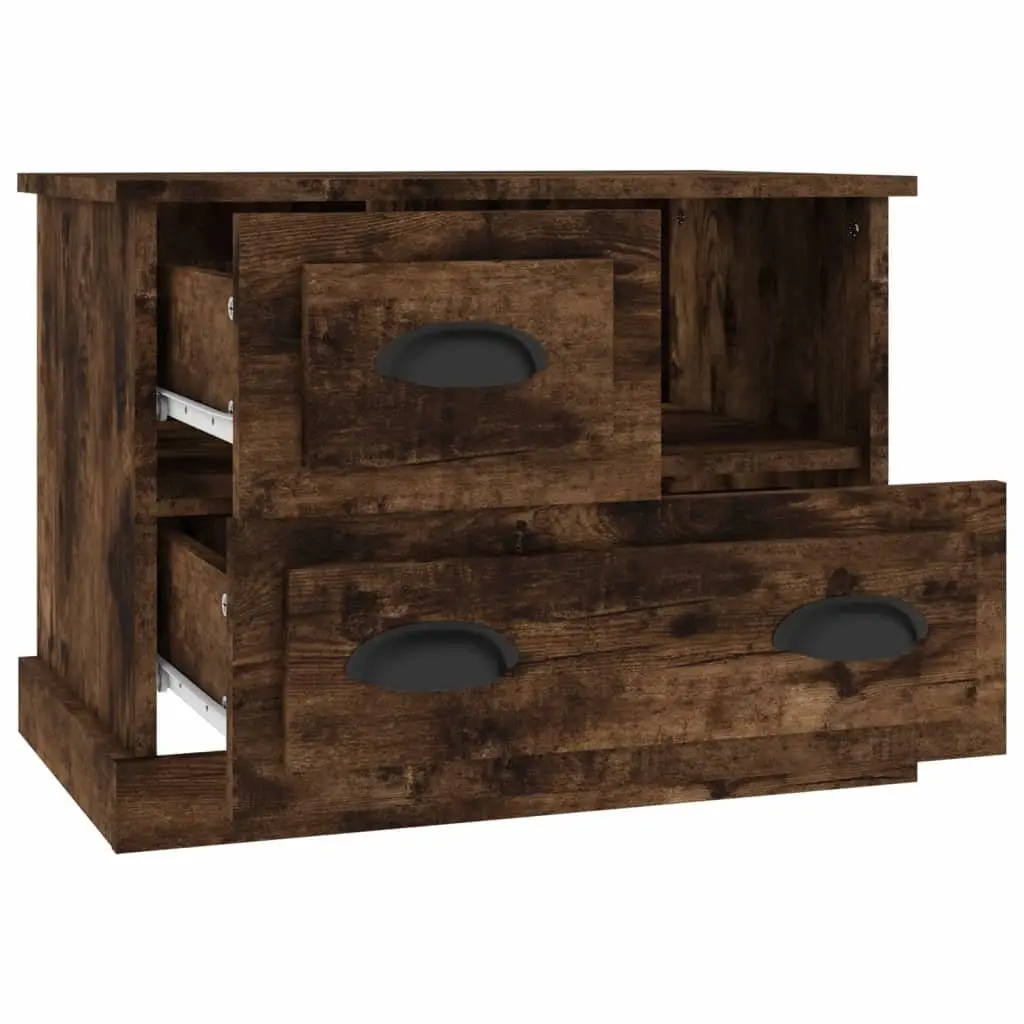 Bedside Table Brown Engineered Wood Storage Cabinet with 2 Drawers 60 x 39 x 45 cm