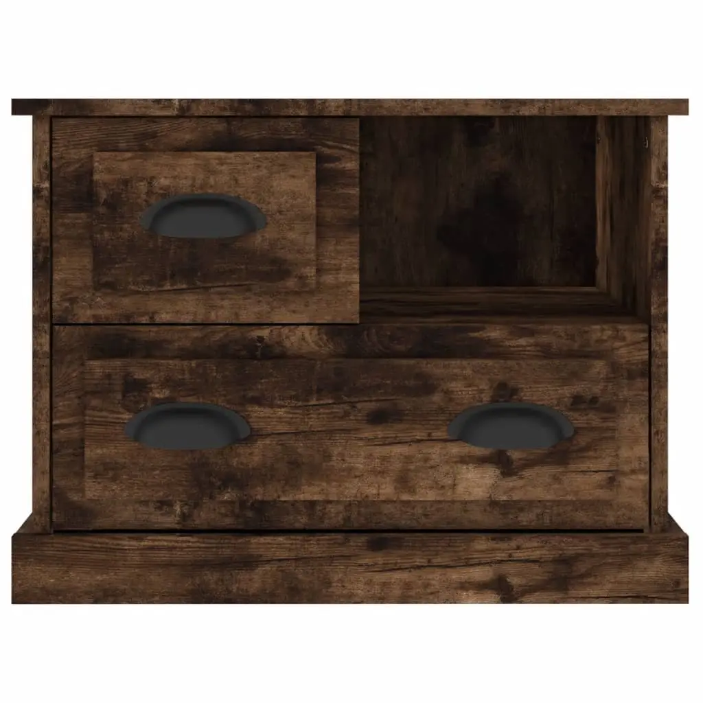 Bedside Table Brown Engineered Wood Storage Cabinet with 2 Drawers 60 x 39 x 45 cm