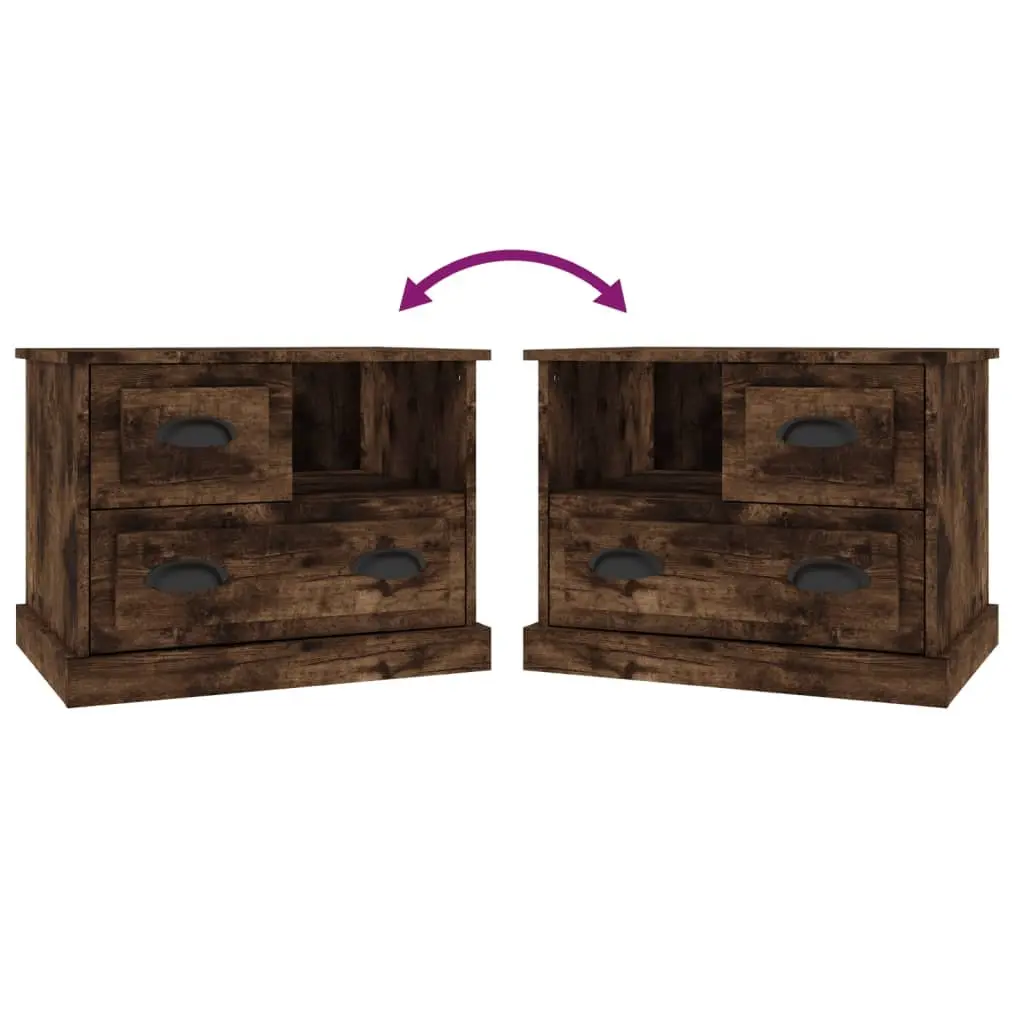 Bedside Table Brown Engineered Wood Storage Cabinet with 2 Drawers 60 x 39 x 45 cm