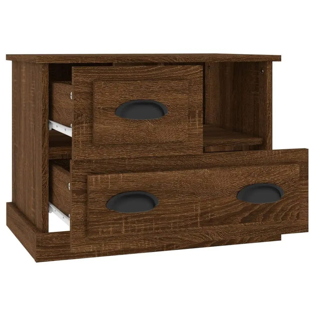 Bedside Table Engineered Wood Brown Oak 60x39x45 cm with 1 Compartment and 2 Drawers for Bedroom Storage