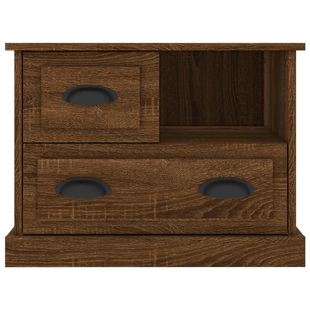 Bedside Table Engineered Wood Brown Oak 60x39x45 cm with 1 Compartment and 2 Drawers for Bedroom Storage
