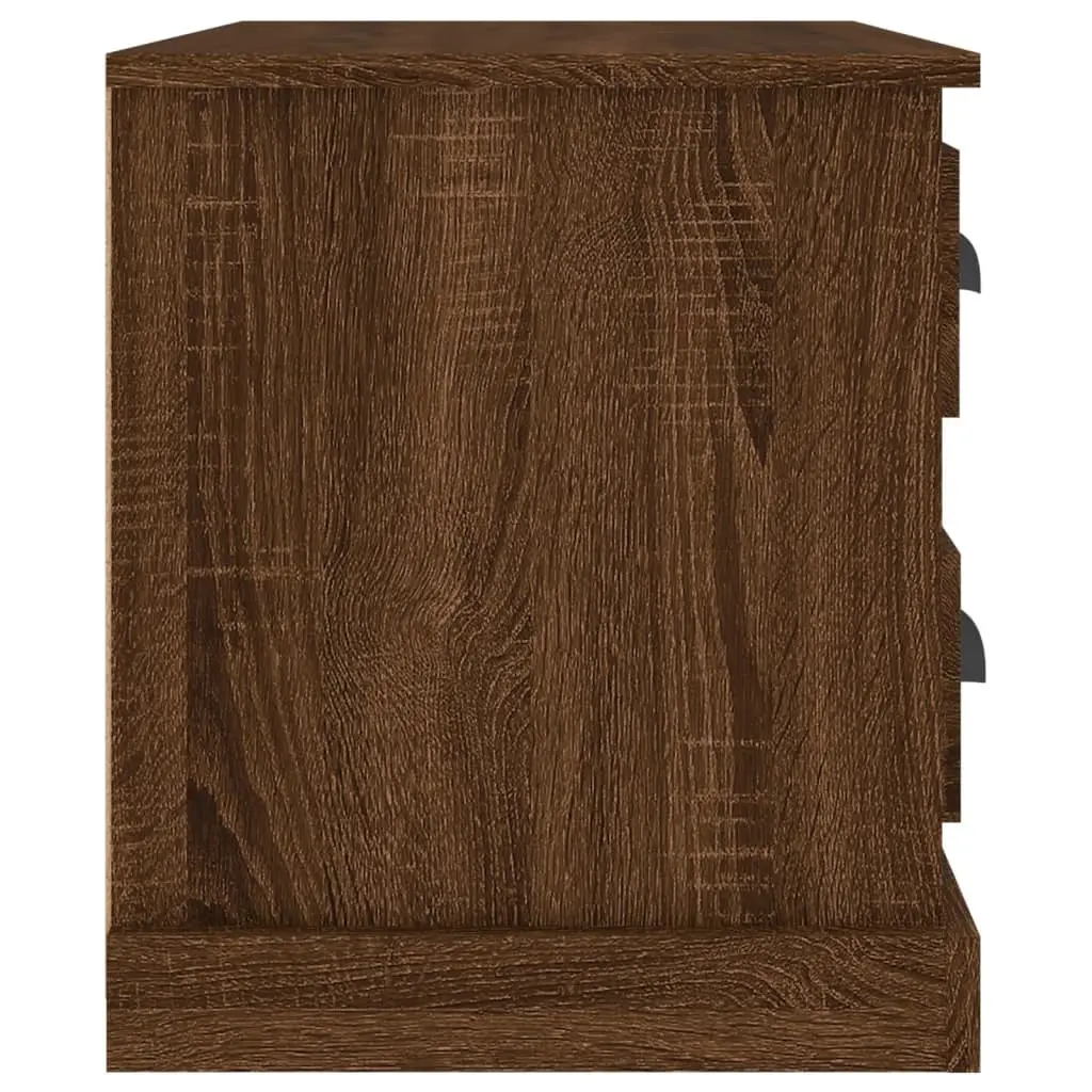 Bedside Table Engineered Wood Brown Oak 60x39x45 cm with 1 Compartment and 2 Drawers for Bedroom Storage