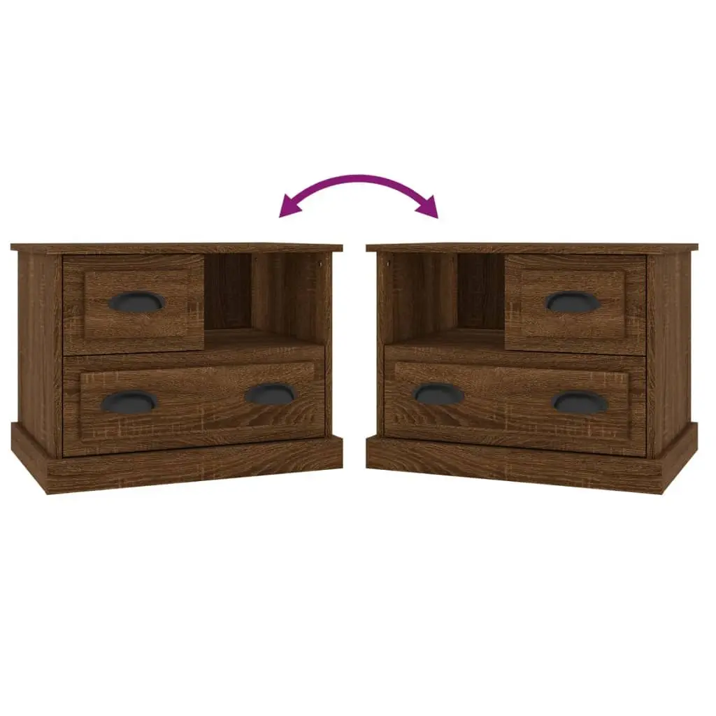 Bedside Table Engineered Wood Brown Oak 60x39x45 cm with 1 Compartment and 2 Drawers for Bedroom Storage