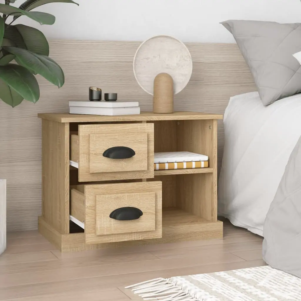 Bedside Cabinet Brown with 2 Drawers and 2 Compartments Engineered Wood Table