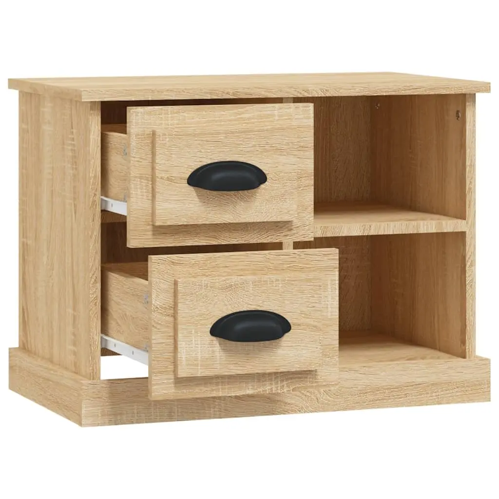 Bedside Cabinet Brown with 2 Drawers and 2 Compartments Engineered Wood Table