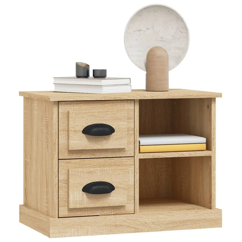 Bedside Cabinet Brown with 2 Drawers and 2 Compartments Engineered Wood Table