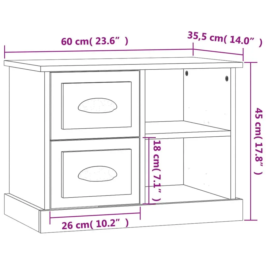 Bedside Cabinet Brown with 2 Drawers and 2 Compartments Engineered Wood Table