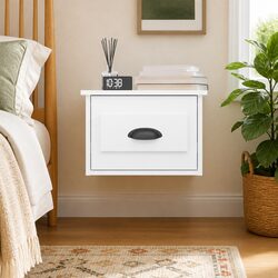 Wall-mounted Bedside Cabinet White Floating Nightstand with Drawer Storage