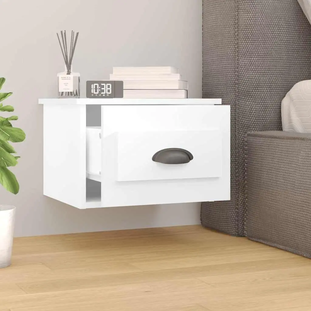 Wall-mounted Bedside Cabinet White Floating Nightstand with Drawer