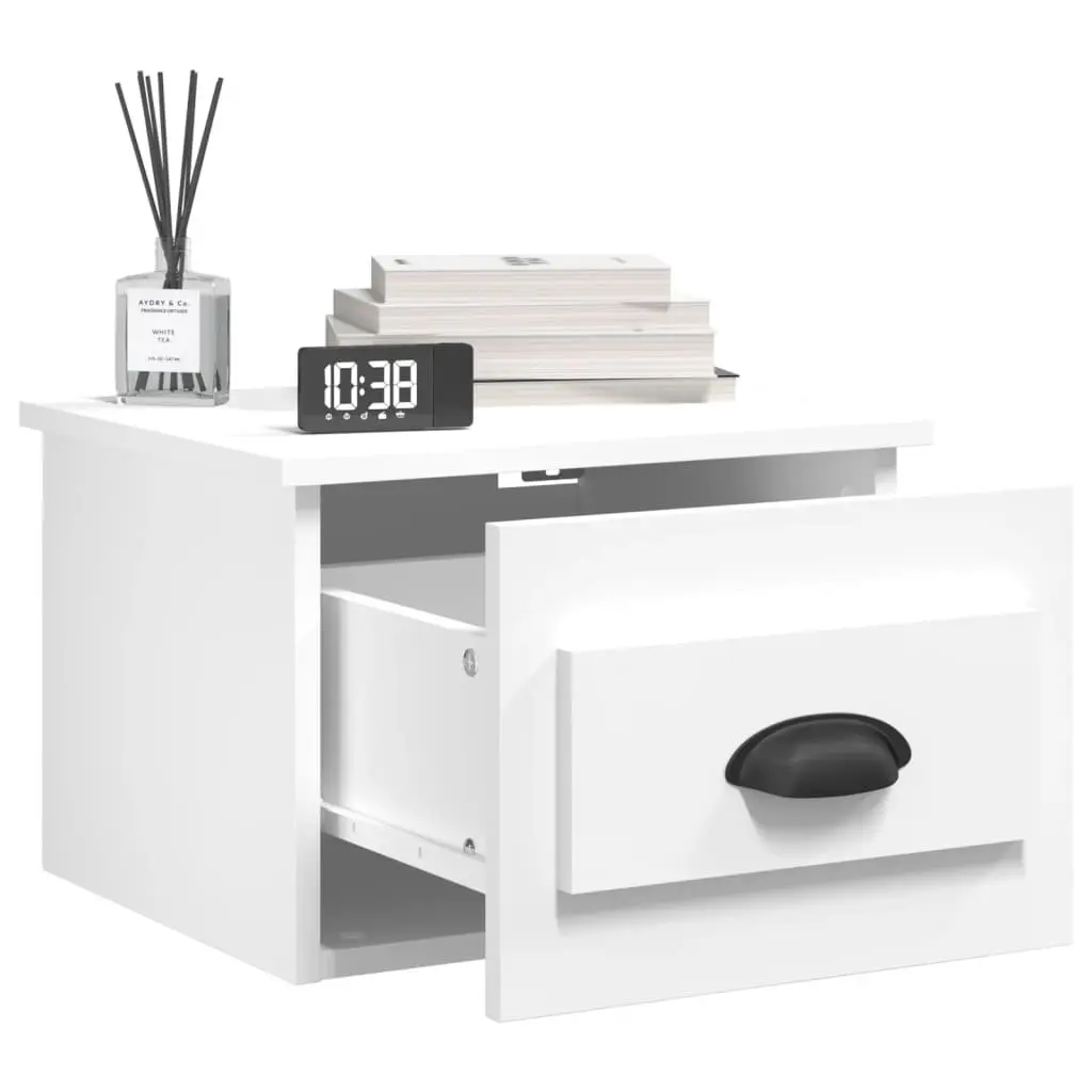 Wall-mounted Bedside Cabinet White Floating Nightstand with Drawer