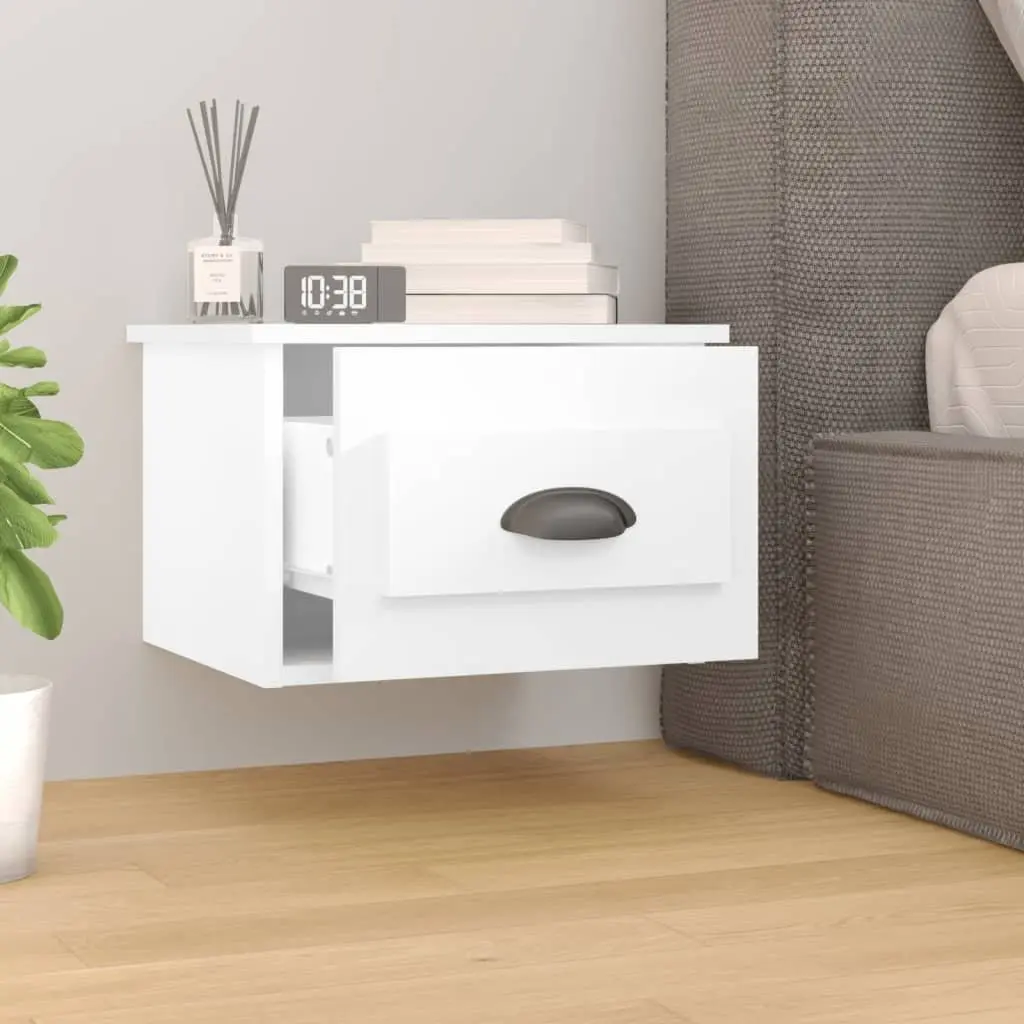 Wall-mounted Bedside Cabinet Floating Nightstand Storage Drawer White Set of 2