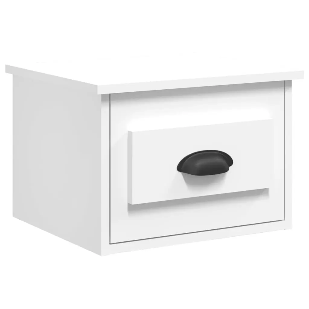 Wall-mounted Bedside Cabinet Floating Nightstand Storage Drawer White Set of 2
