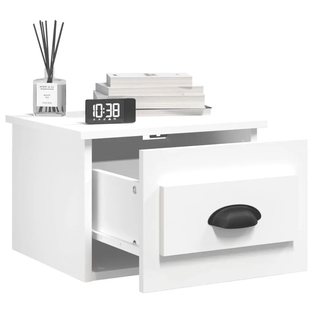 Wall-mounted Bedside Cabinet Floating Nightstand Storage Drawer White Set of 2