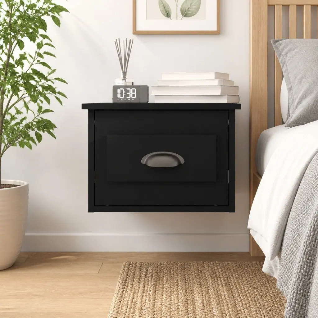 Wall-mounted Bedside Cabinet Black Floating Nightstand 41.5 x 36 x 28 cm