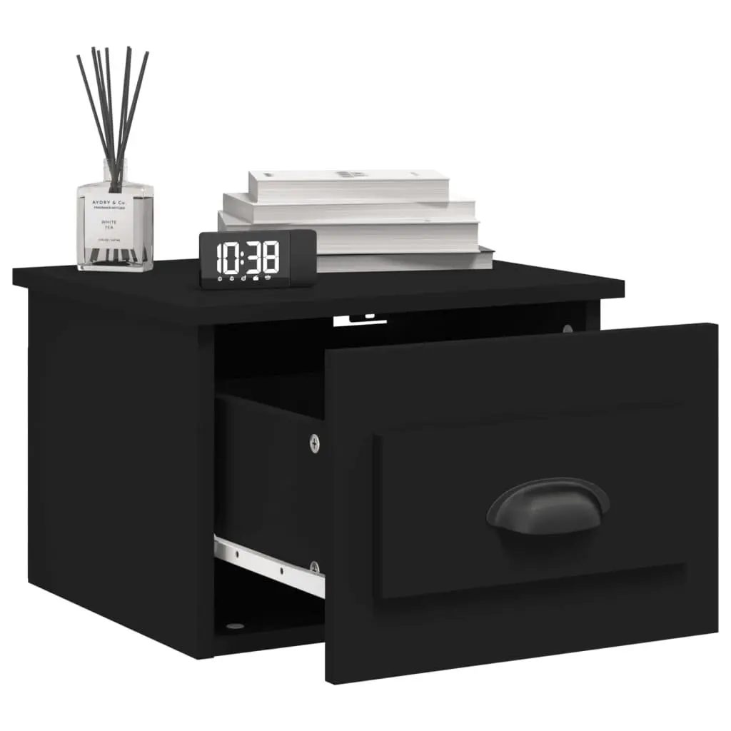 Wall-mounted Bedside Cabinet Black Floating Nightstand 41.5 x 36 x 28 cm