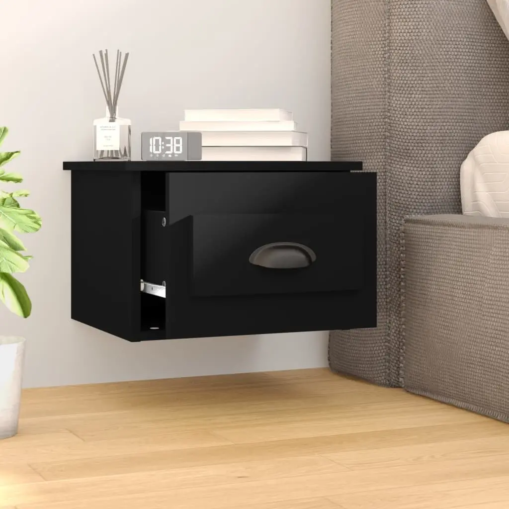 Wall-mounted Bedside Cabinets Black Floating Storage Drawer Organiser 2 pcs