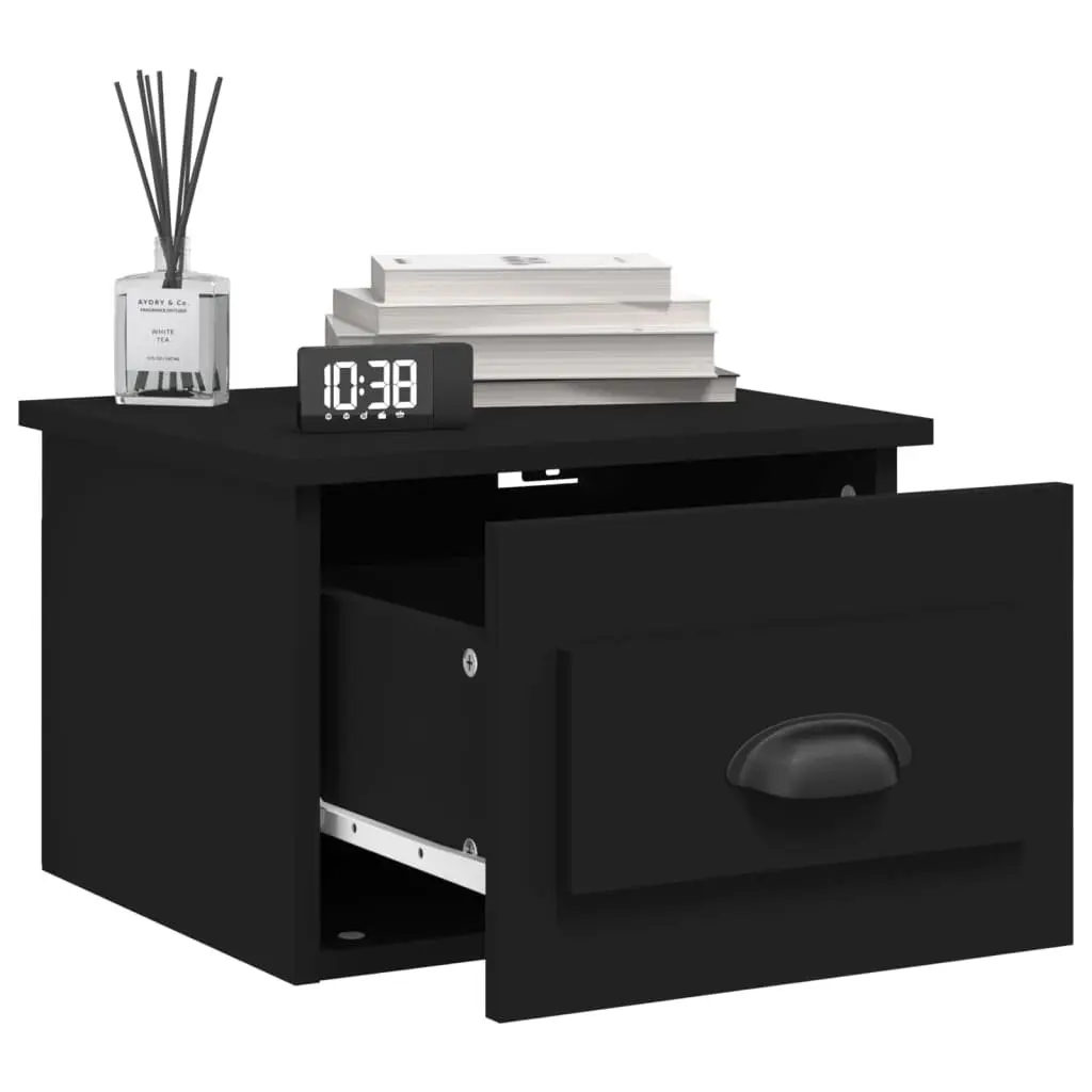 Wall-mounted Bedside Cabinets Black Floating Storage Drawer Organiser 2 pcs