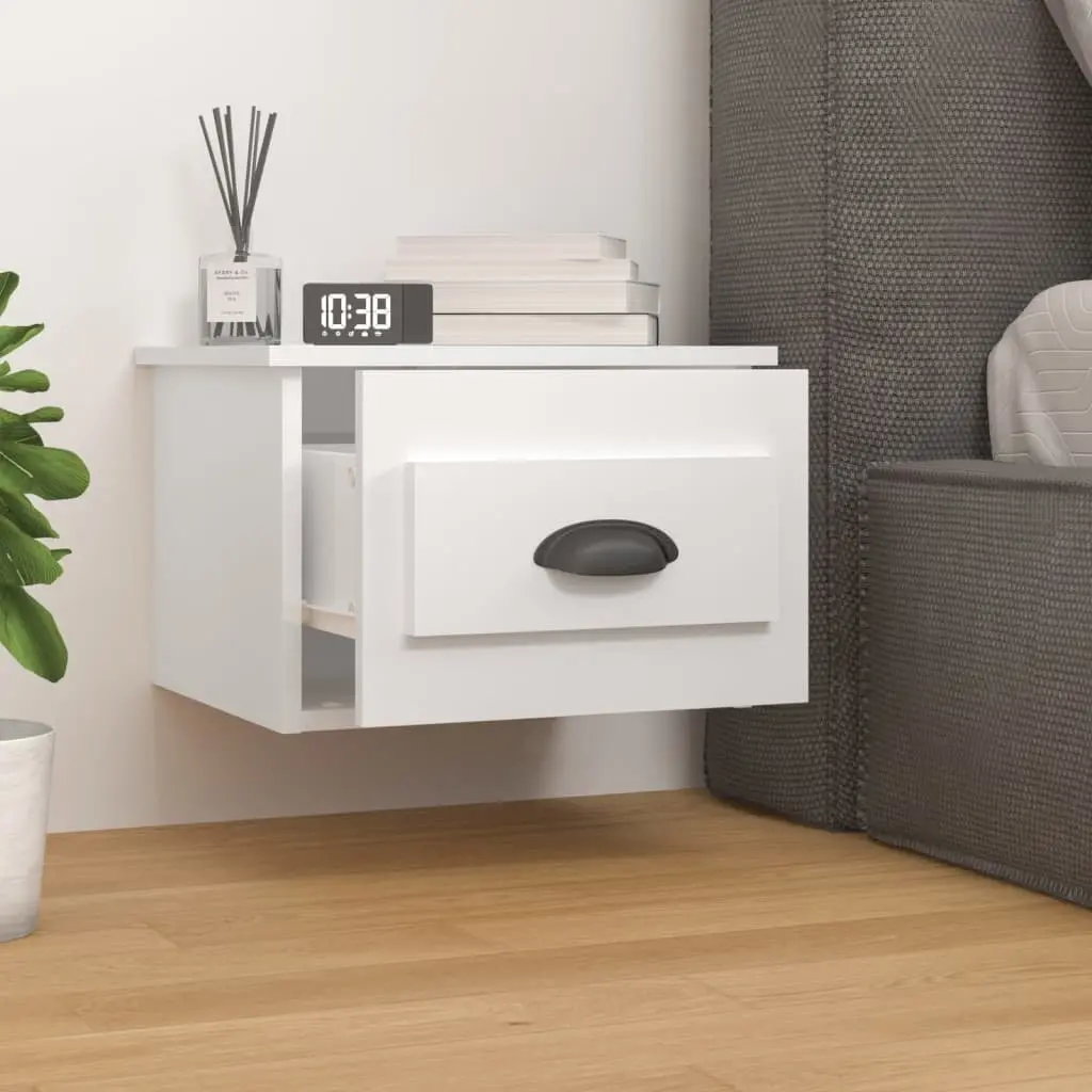 Wall-Mounted Bedside Cabinet White High Gloss Floating Nightstand Drawer Storage
