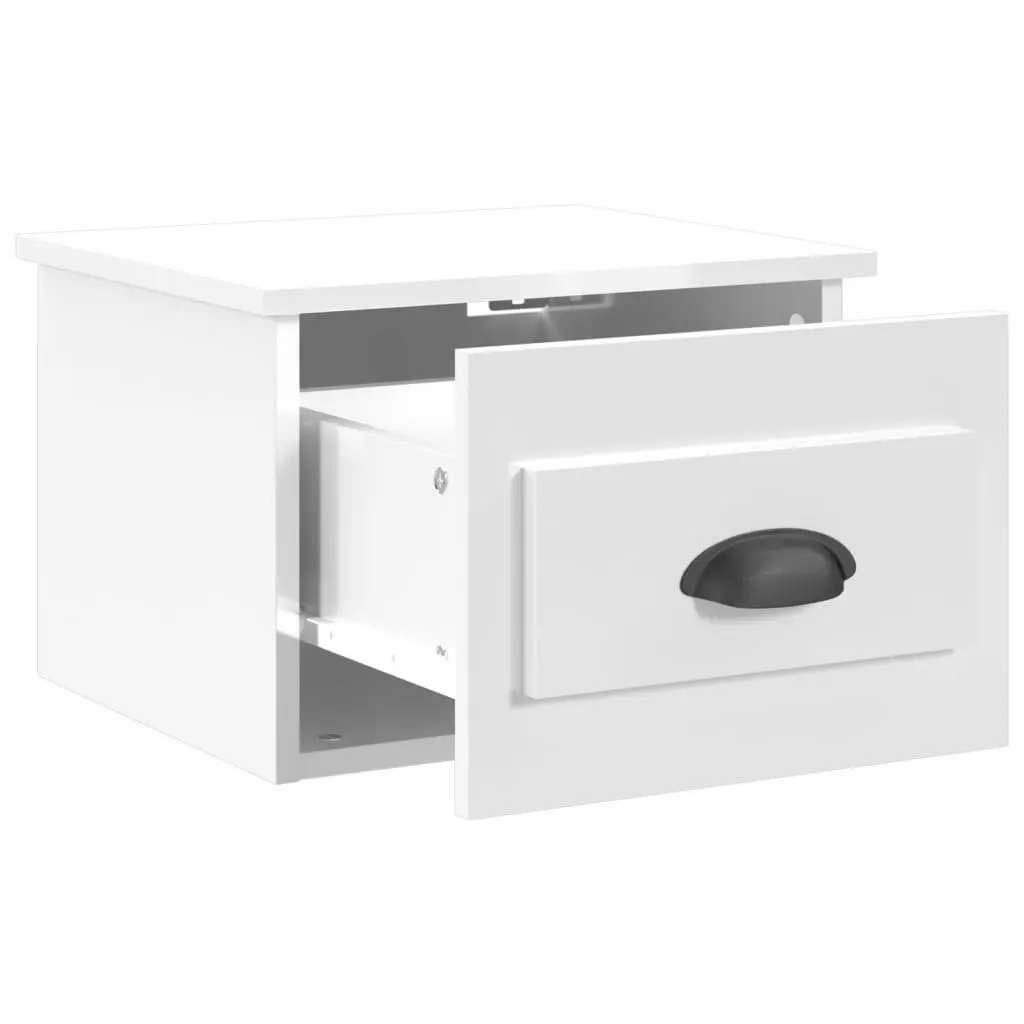 Wall-mounted Bedside Cabinets White Floating Storage Drawer Organiser 2 Piece
